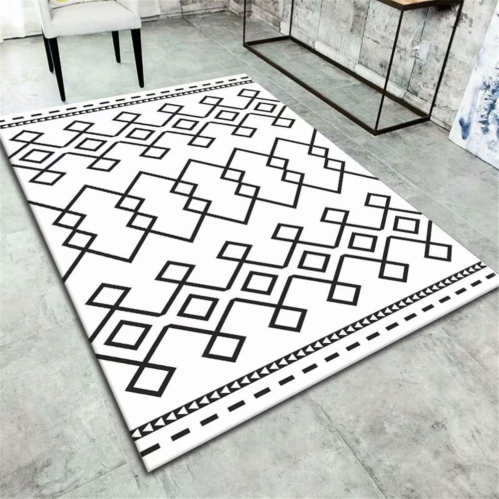 Nordic Style Living Room Area Rug Geometric Grids Bedroom Carpets Kitchen Mat Soft Flannel Non-Slip Bathroom Floor Mat Doormat