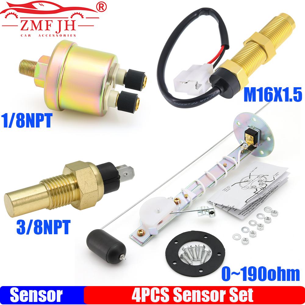 ZMFJH 4PCS Sensor Set 0-190 Ohm Fuel Level Sensor 0-10Bar Oil Pressure Sensor 1/8NPT Water Temperature Sensor Tacho Sensor M16