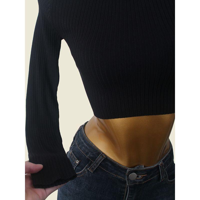 South Korea Fashion Brand H Home High Neck Short Knitwear Winter Bare Midriff Slim Fit Sunken Stripe Sexy Sexy Top Female