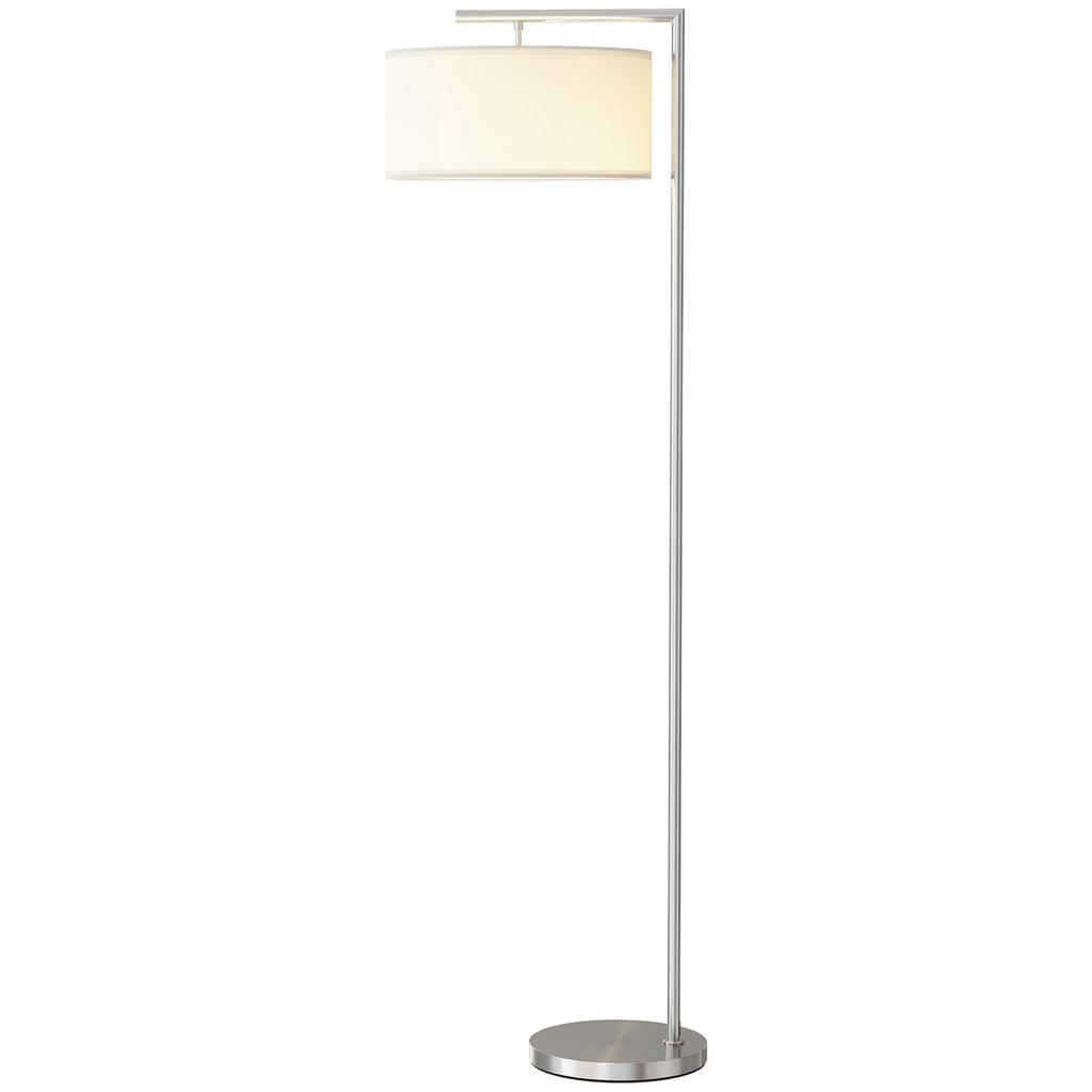 Floor Lamp, Modern Standing Lamp with Linen Lampshade, Round Base for Living Room, Bedroom, Dining Room, 153cm, Silver Tone