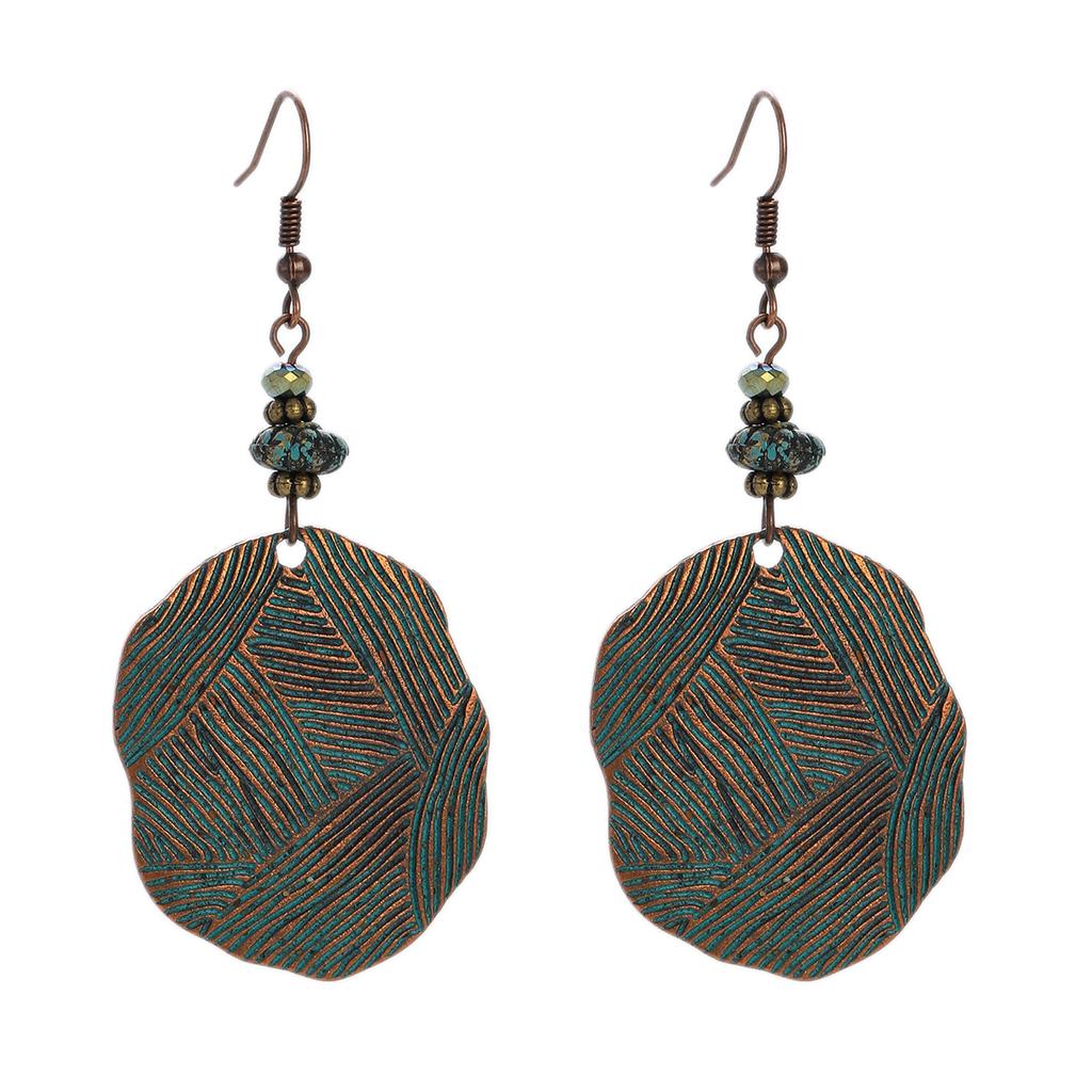 Antique Bronze Metal Earrings Vintage Geometric Round Triangle Dangle Pendientes Earrings Women's Ethnic Indian Jhumka Zircon