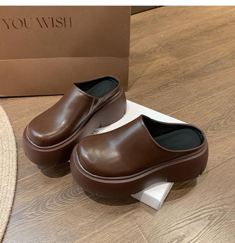 

Модные шлепанцы на толстой подошве с увеличением высоты для женщин, весенне-осенние, для ношения на улице, на высоком каблуке, с закрытым носком, полушлепанцы, повседневные, коричневые, черные, мюли, шлепки 35 коричневый