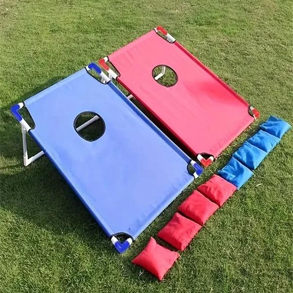 

Portable Corn Hole Game Set with 6 Beans Bags, Foldable and Durable, Summer Beach Sandbag Game, Suitable for Outdoor Parties, Camping, Beach and червоний