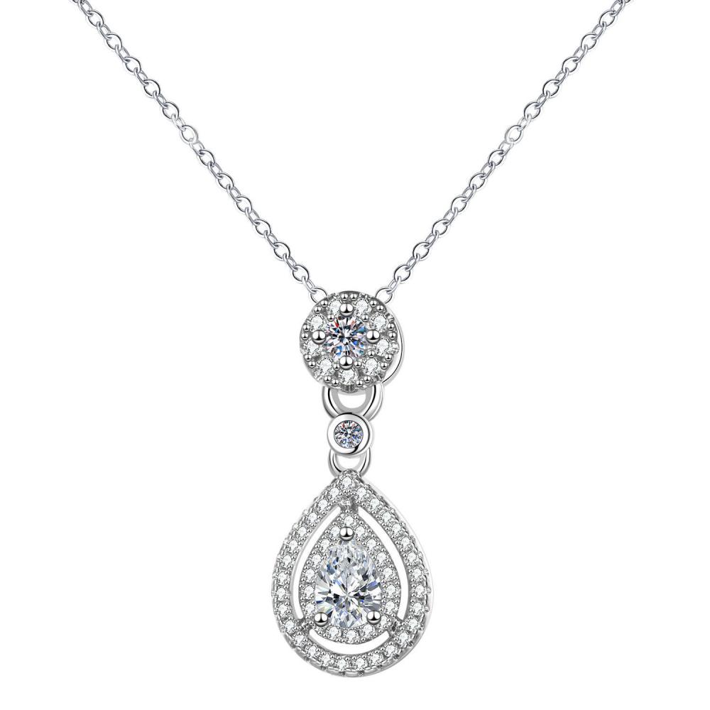 925 Silver Necklace Women Sparkling Zircon Teardrop Pendant Clavicle Chain Jewelry Gift for Birthday Party