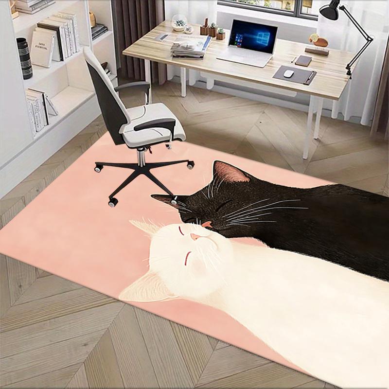 Cute Black and White Kitten Theme Chair Mat: Office Carpet Oversized Rug for Home Decor, Sofa Cover, Gift Idea, Suitable for Bedroom, Living Room