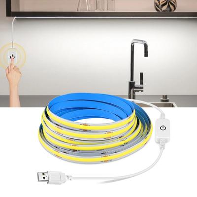 Супер яскрава гнучка світлодіодна стрічка USB 5 В COB із сенсорним перемикачем із регулюванням яскравості Лінійна стрічка COB для підсвічування кухонного декору
