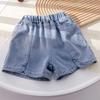 Mädchen Koreanisches Set Kurzarm T-Shirt Sommer Einfach und Vielseitig Jeansshorts Kinder Zweiteiler Trendig