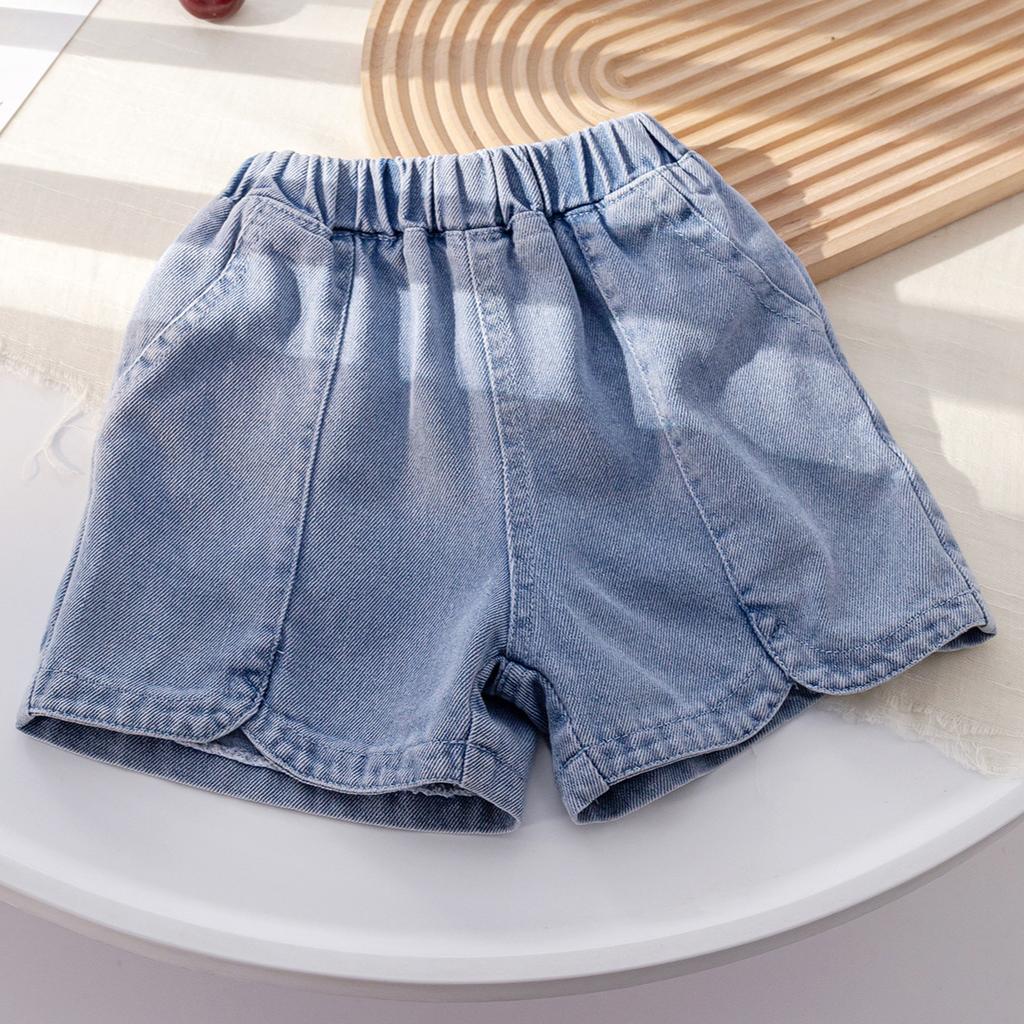 Girls' Korean Set Short Sleeved T-shirt Summer Simple and Versatile Denim Shorts Children's Two-piece Set Trendy