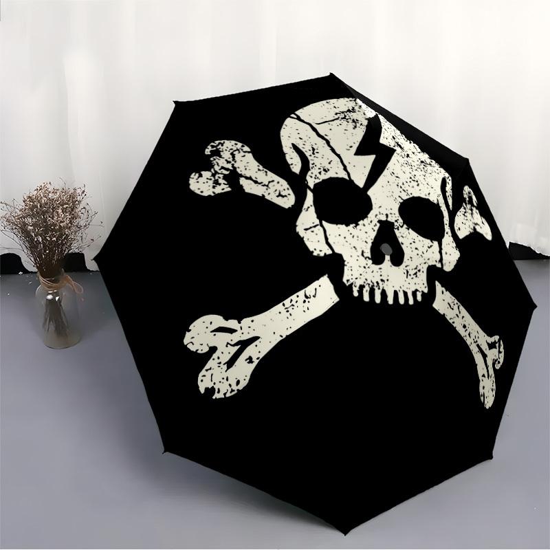 1pc Skull Crossbones Automatic Folding Umbrella - 8-Rib Compact Travel Umbrella Durable & Portable for Outdoor Use, Perfect Gift for Birthdays034
