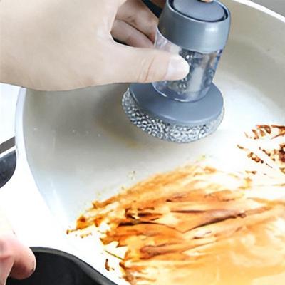 Soap Dispensing Palm Brush Soap Dispensing Dish Scrubber Portable Stainless Steel Scrubber For Dish Pot Pan Sink Cleaning For