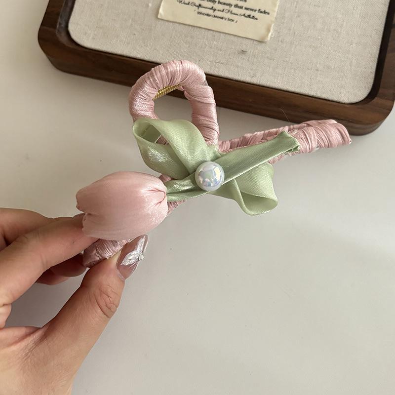 Sweet Tulip Pink Bow Hair Claw & Scrunchie Set for Women