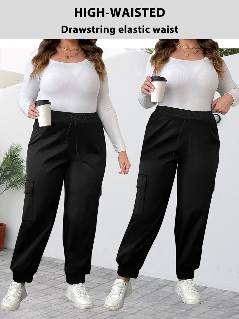1XL-5XL Übergröße Sporthose Lange Hose für Damen mit Bündchen an den Knöcheln Workwear-Stil Locker sitzende Lässige Jogginghose mit Taschen.