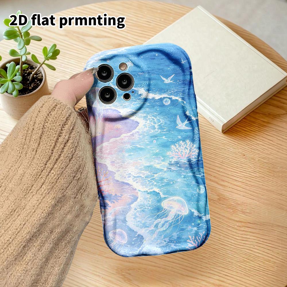 Phone Case: 2D Flat Design Suitable for iPhone 18 17 16 15 14 13 Pro Protective Case, Couple Style, Ocean Jellyfish, Christmas and Halloween Gifts