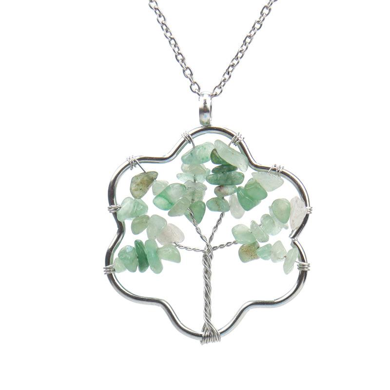Silver Winding Flower Tree Of Life Necklace Gravel Crystal Pendant N72