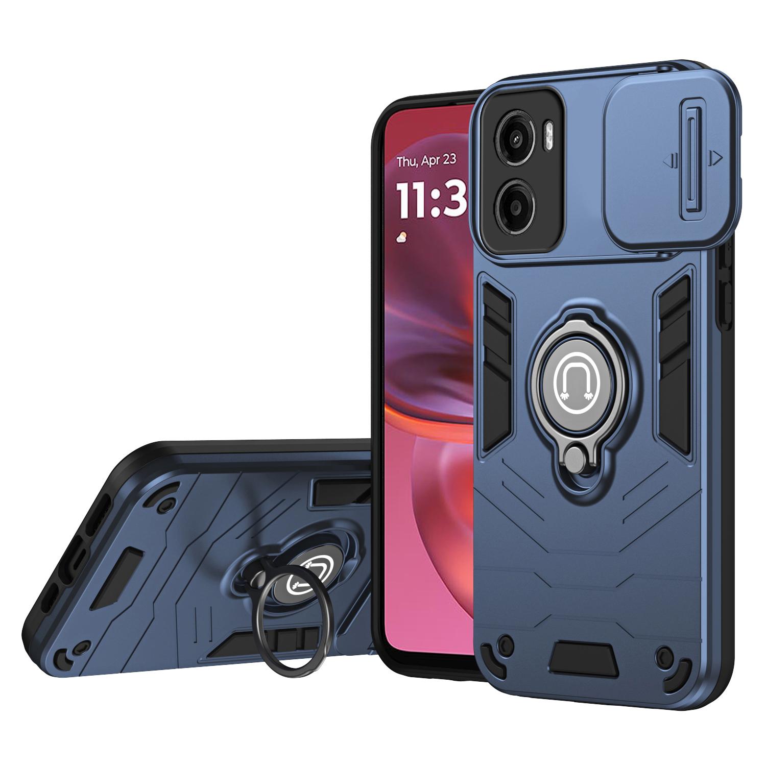 

For Motorola Moto G05 4G Case Slide Camshield Kickstand PC+TPU Phone Cover Blue