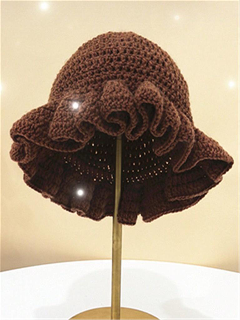 Women's Autumn & Winter Street Style Unique Handmade Crochet Ruched Brim Knitted Hat, Colorful Party Beanie Unisex for Daily Wear Halloween