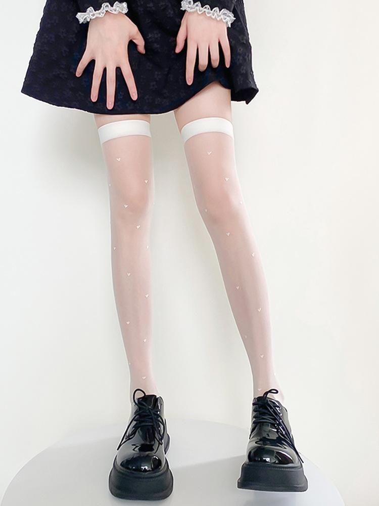 New Heart Over-The-Knee Socks For Women, Summer Thin Polka Dot Pure Desire Thigh High Stockings, Heart Dot Long Tube Stockings,
