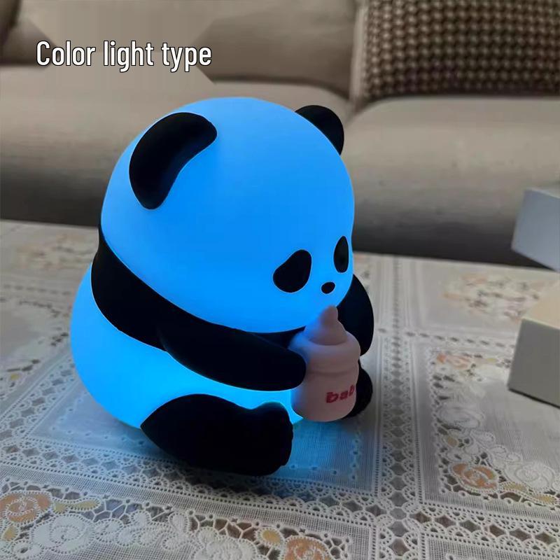 

Panda Baby Bottle Night Light: Rechargeable Silicone Lamp for Infant Feeding, Eye Protection, and Bedroom Ambience. 1W - With Cable & Color Box