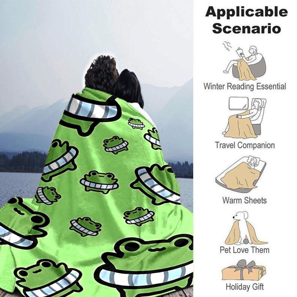 1pc Frog Green Throw Blanket Soft Flannel, Cozy All Season Polyester Perfect for Home, Office