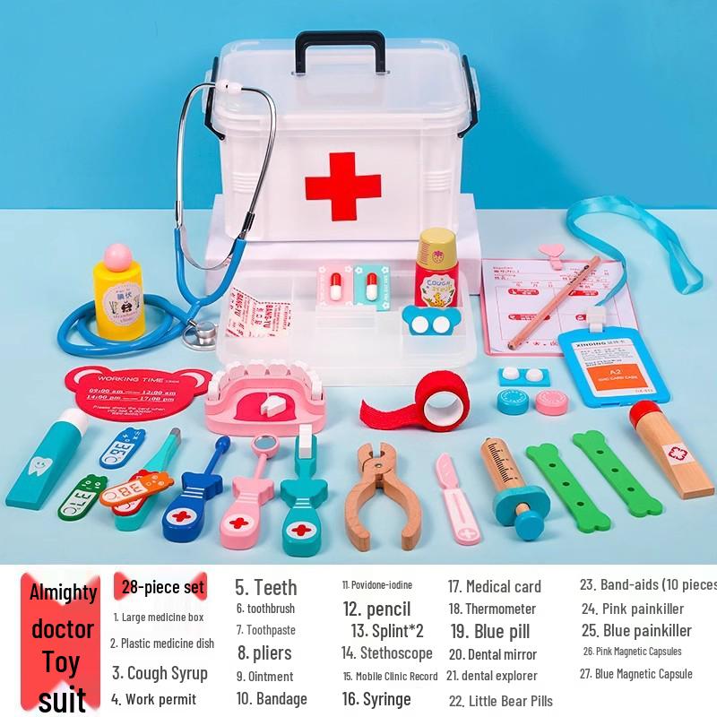 Kids' Wooden Doctor & Nurse Role Play Toy Set with Stethoscope