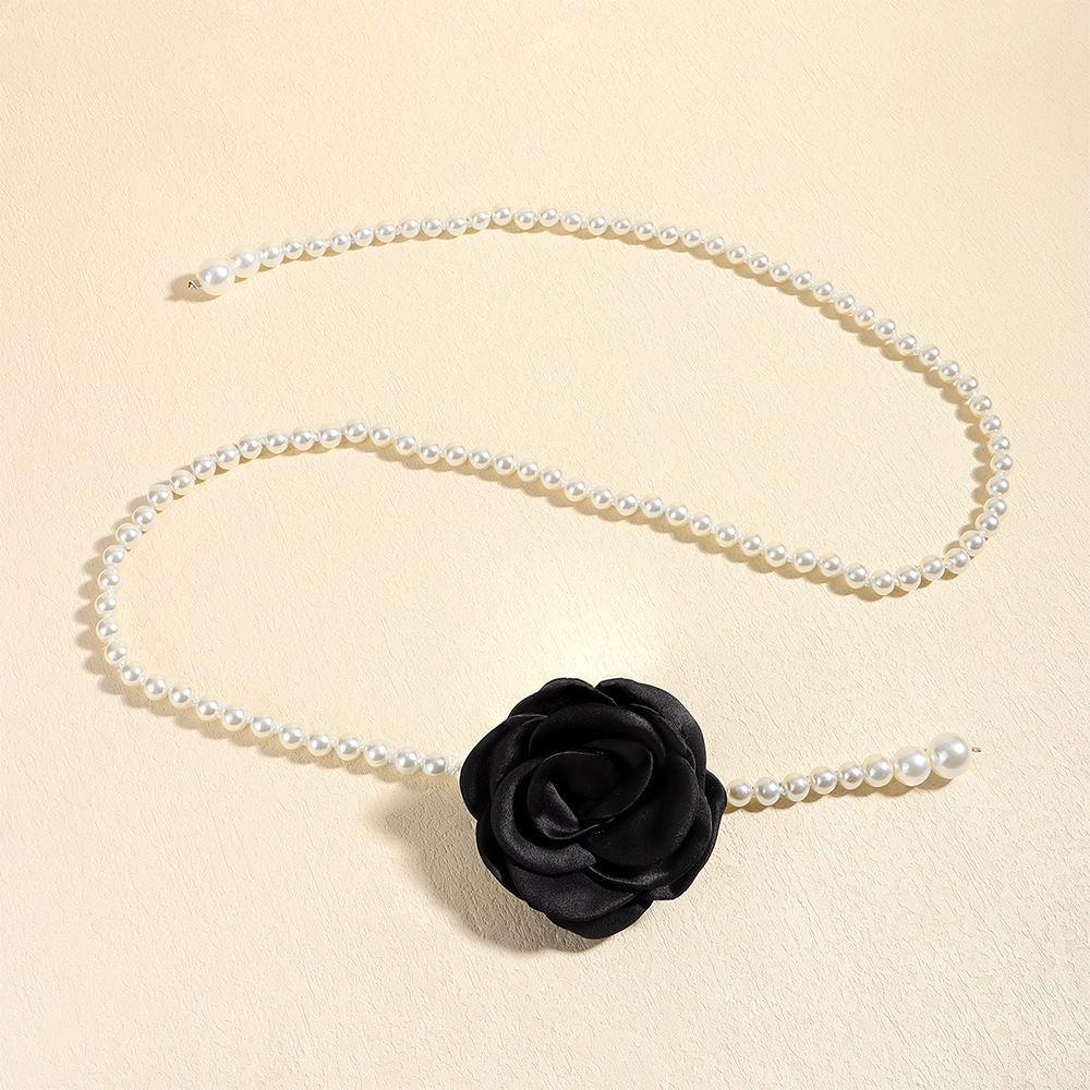 Women's High-End Dress Belt with White Pearl Flower Decoration for Summer