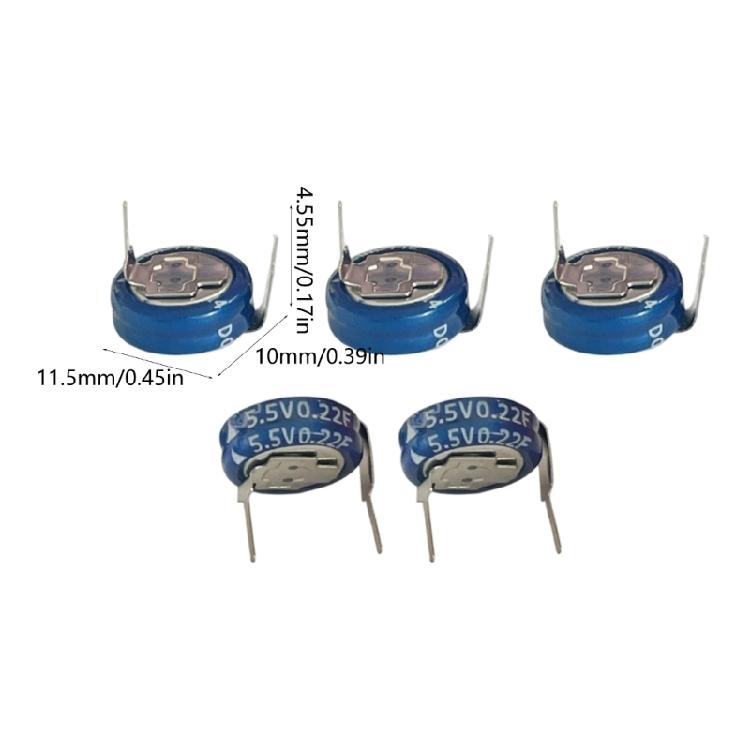 5Pcs/set High Power Density 5.5V Super Capacitor 0.22F Wide Operating Temperature Industrial Energy Storage