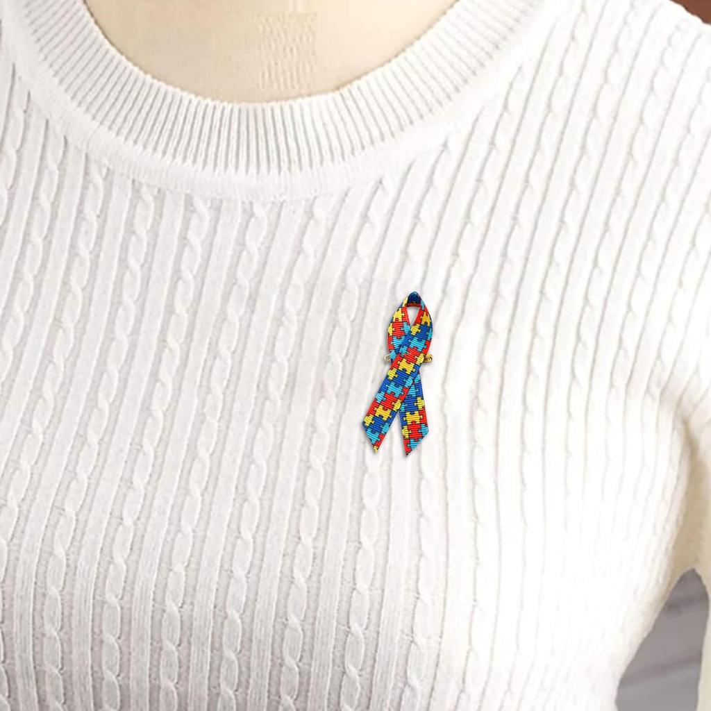 100 Pieces Autisms Awareness Ribbon Pins Satins Polyester Brooches Accessory for Charity Support and Social Cause