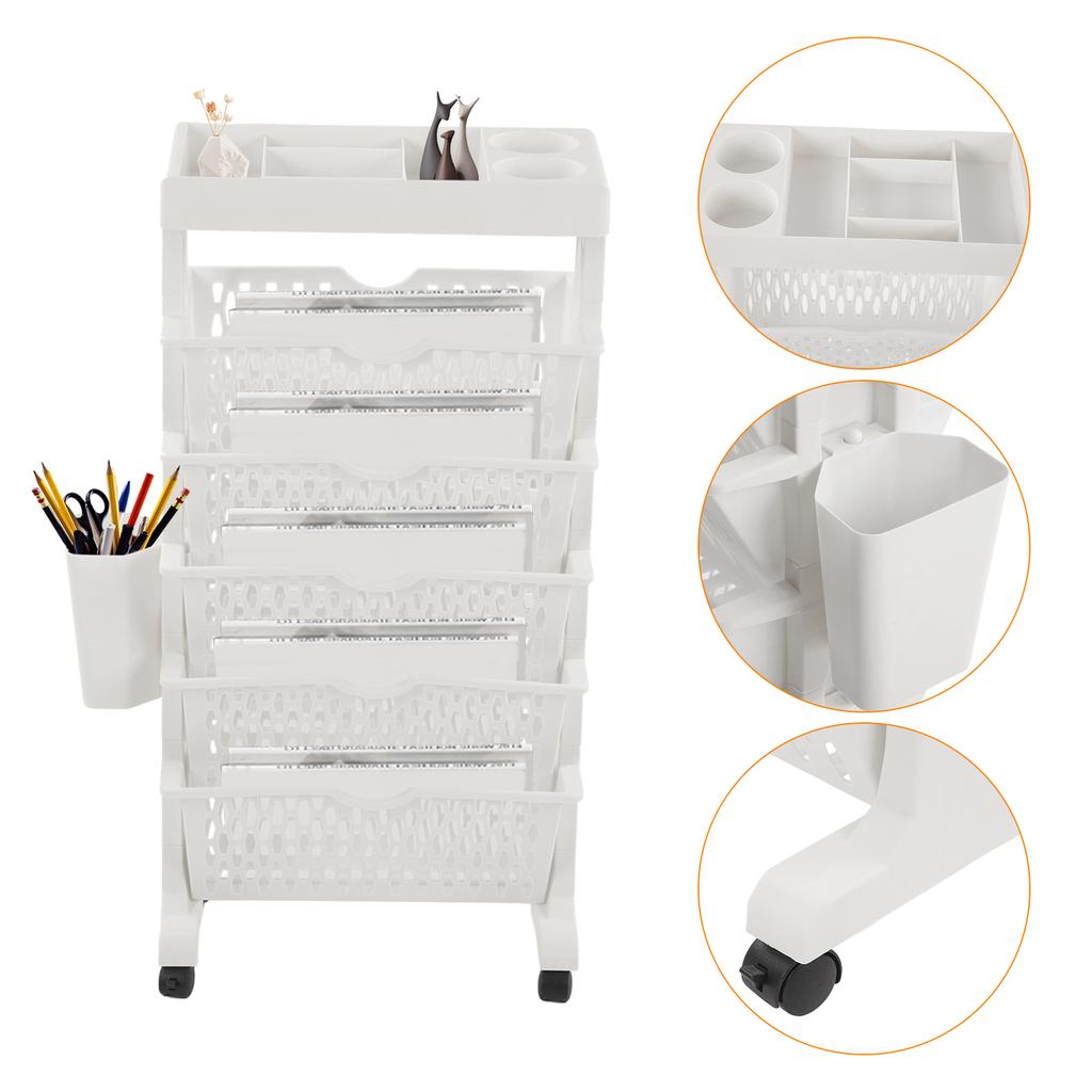 Movable Bookshelf 6 Tier Large Capacity Thickened Multifunctional Rolling Book Rack for Deskside Living Room