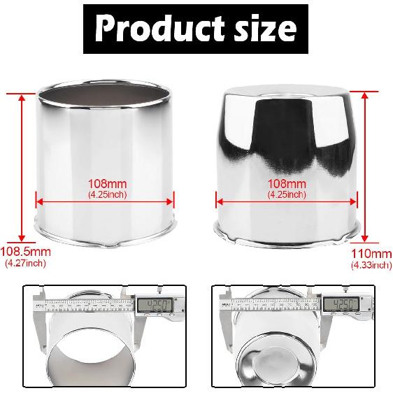 4Pcs 4.25inch Trailer Wheel Center Caps Push Through Center Hub Cap for Truck SUV RV Wheel Rim, Combination of Concave and Open End Chrome Wheel Hub
