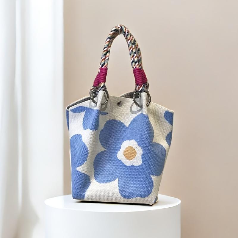 Women's Leopard Print Knit Handbag with Magnetic Closure & Rope Handle - Foldable Large Capacity Casual Chic Tote for Everyday, Durable Polyester