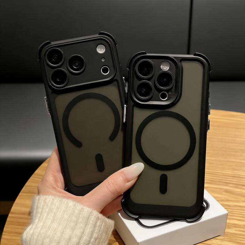 Luxury Shockproof Armor For Magsafe Case For iPhone 17 Air 16 15 14 Pro Max Wireless Charge Magnetic Matte Clear Hard Cover
