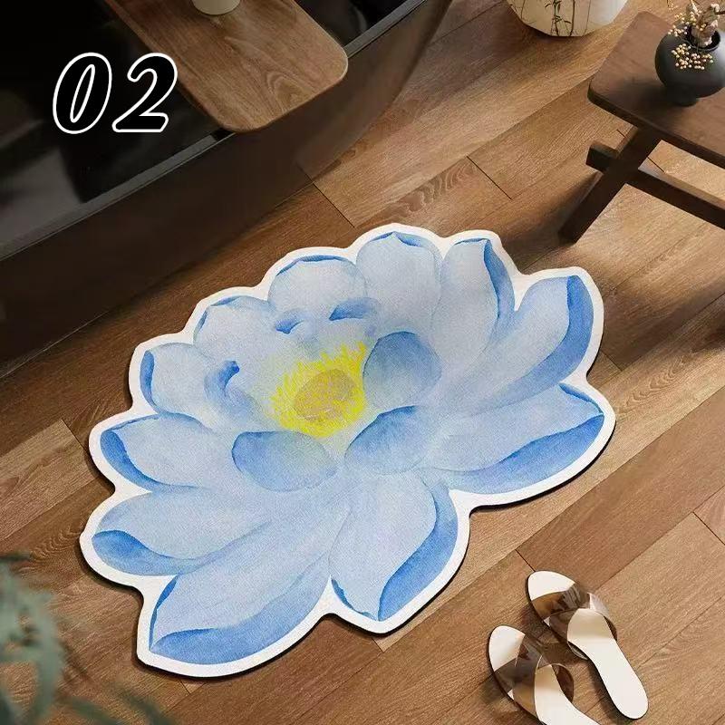 Chinesischer Stil Lotusblumenmuster Teppiche Grünes Lotusblatt Teppich 30x50cm Rutschfest Wohnzimmer Eingang Heimdekoration Fußmatte