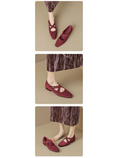 Weiwei Girl Retro Sametové Boty Mary Jane na Silném Podpatku pro Ženy