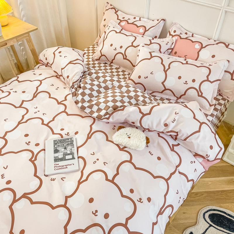 Cute Bear Duvet Cover Set Cozy Cartoon Bedding Set With Zipper Comfortable Breathable Reversible Comforter Cover For Girls Teens
