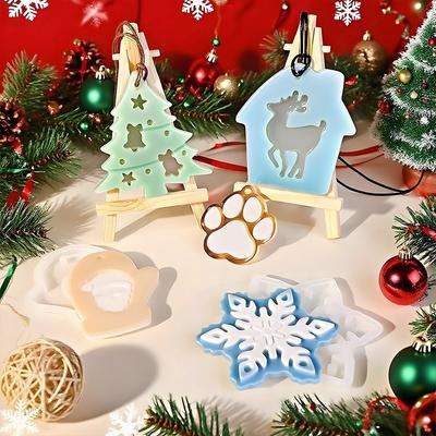 With Hole Christmas Resin Mold 12 Styles Snowflake Silicone Molds Elk Shape Santa Claus Christmas Tree Decoration