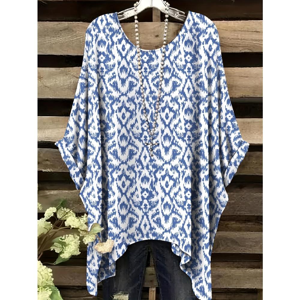 Sommer Damen T-Shirt Ethnischer Stil Gedruckter Frack Rundhalsausschnitt Lässig Bequem Y2k T-Shirt Vintage Damen Kurzarm-T-Shirt