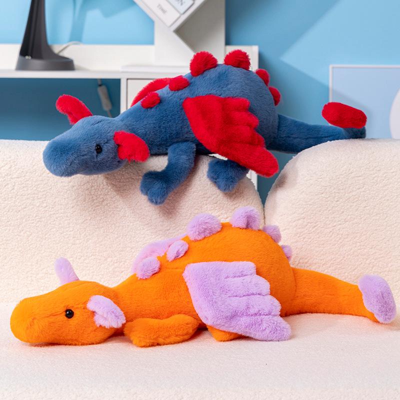 60cm Cartoon Hot Flying Dragon Plush Toy with Wings Blue Orange Long Dragon Plush Toy Pillow Gift for Boy and Girl Bedroom Decor