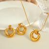 European and American Hot-selling Smooth-faced Fashionable Circle Necklace Set Plated with 18K Gold High-end Personalized Women's Earrings