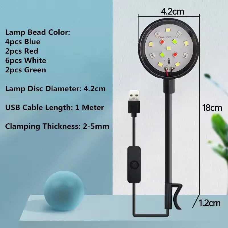 Small Fish Tank Light with USB and Adapter, LED, Full Spectrum and 360° Rotating Clip-On Mounting System