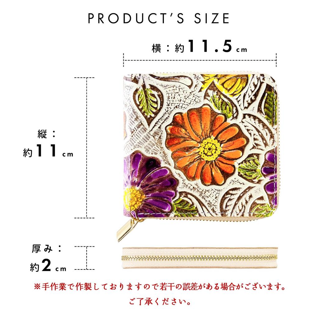 Carteira Bifold Feminina Tendência Yamagishi, Couro Genuíno de Vaca, Zíper Redondo, Compacta, Estampa Floral de Alta Qualidade, Embossada Floral Retrô,
