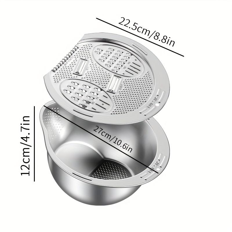 Stainless Steel Multi Purpose Kitchen Strainer, Ergonomic Design for Washing Rice, Fruits, Vegetables, Durable Drain Basket with Fine Mesh Filter,