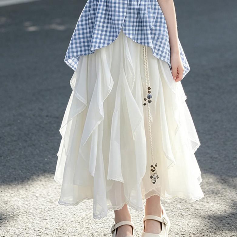 2026 New Girls' Plaid Strappy Top & Long Skirt Set - Korean Style