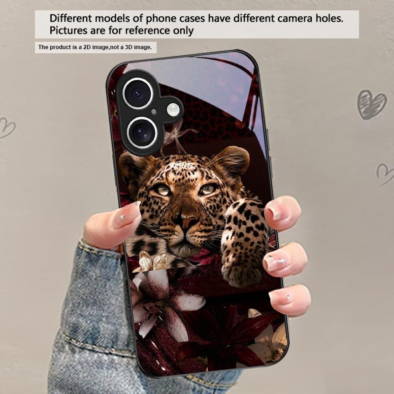 Flower Leopard Shadow For iPhone 17 Air 16 E 15 Plus 14 Pro Max 13 12 Mini 11 5 6 7 8 Plus XR XSMax SE Black Glass Phone Case