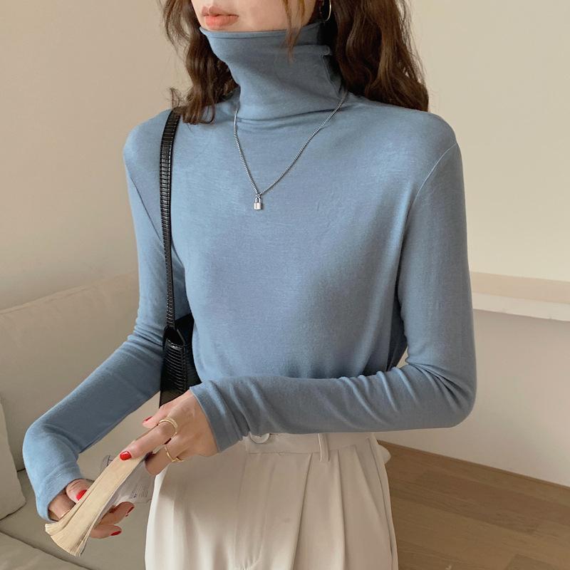Spring Autumn Women Pullover Female Solid Knitted Bottoming Shirt Concise Turtleneck Elasticity Elegant Office Lady Tops