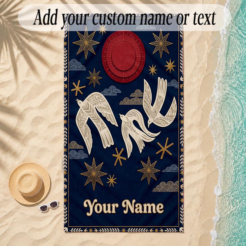 Cosmic Theme Soft Beach Towel Personalized Custom Name Text Towel Portable for Beach Pool Travel