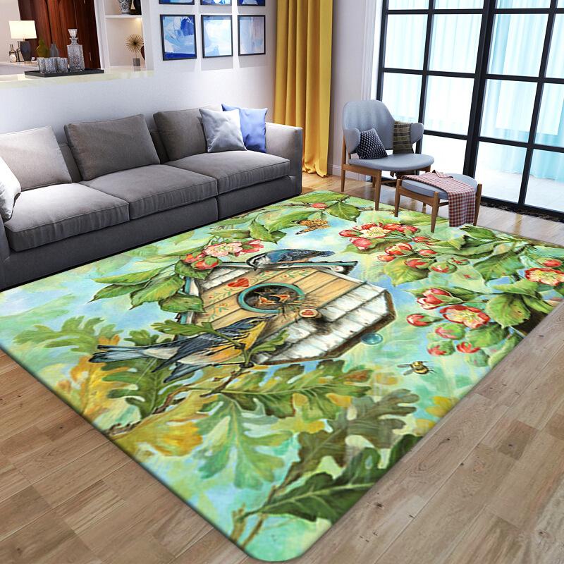 Living Room Printed Carpet, Household Bedroom Printed Blanket, Long European Style Full Floor Mat Foot