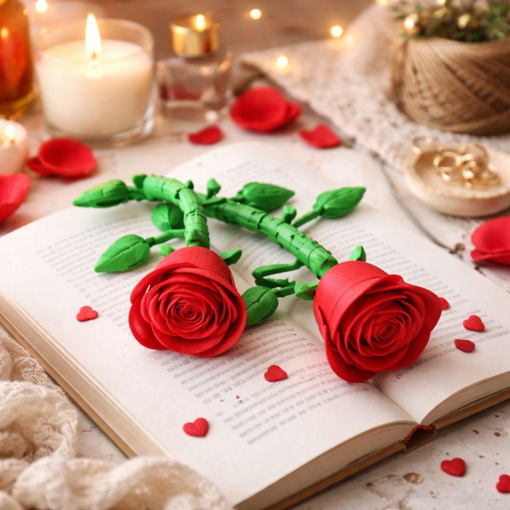 3D Printed Twisted Rose Ornaments Plastic Movable Joints Red Rose  Desktop Ornaments