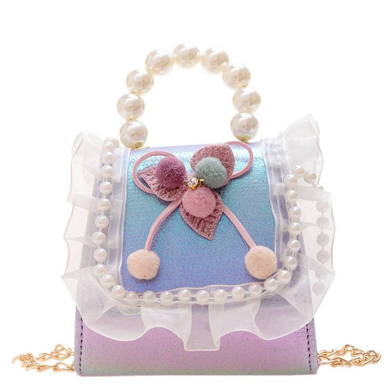 Trendy Mini Pu Crossbody Bag For Kids Featuring Stylish Bow And Pearl Design