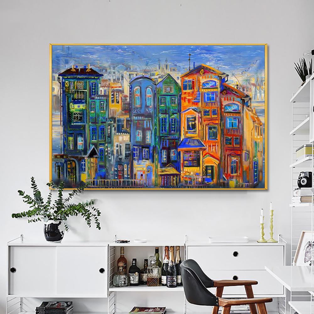 Colorful House Painting Canvas Print Poster Contemporary Wall Art Vibrant Cozy Family Picture for Living Room Home Decor Cuadros