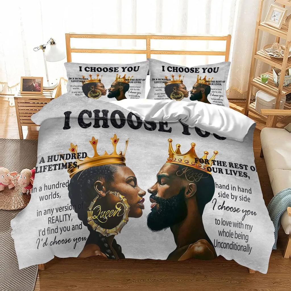 African American Black Duvet Set Three-Piece Soft Bedding Set With Pillowcase